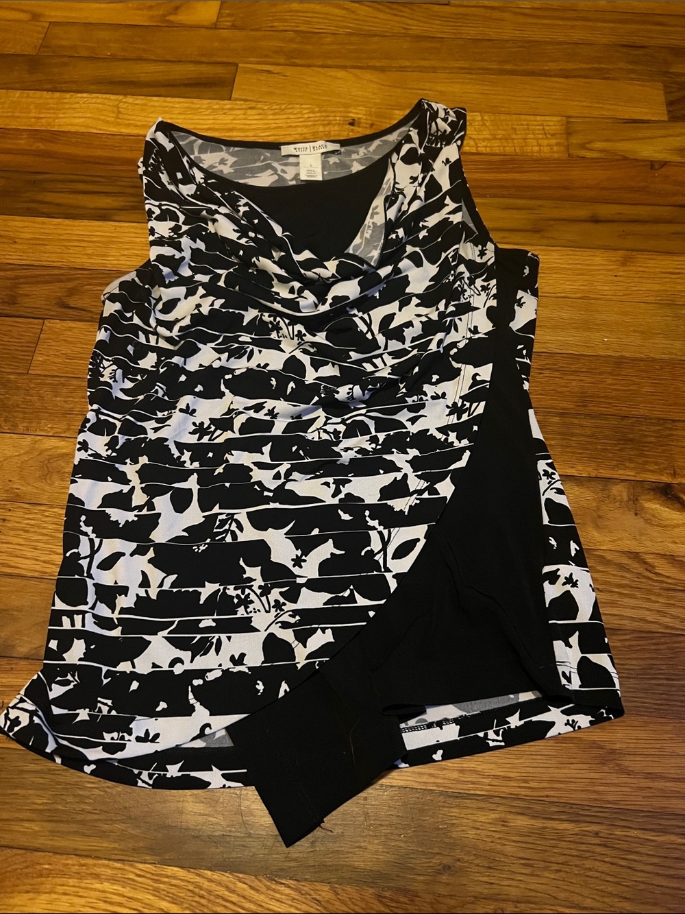 White House Black Market Black and White Cowl Neck Sleeveless Top